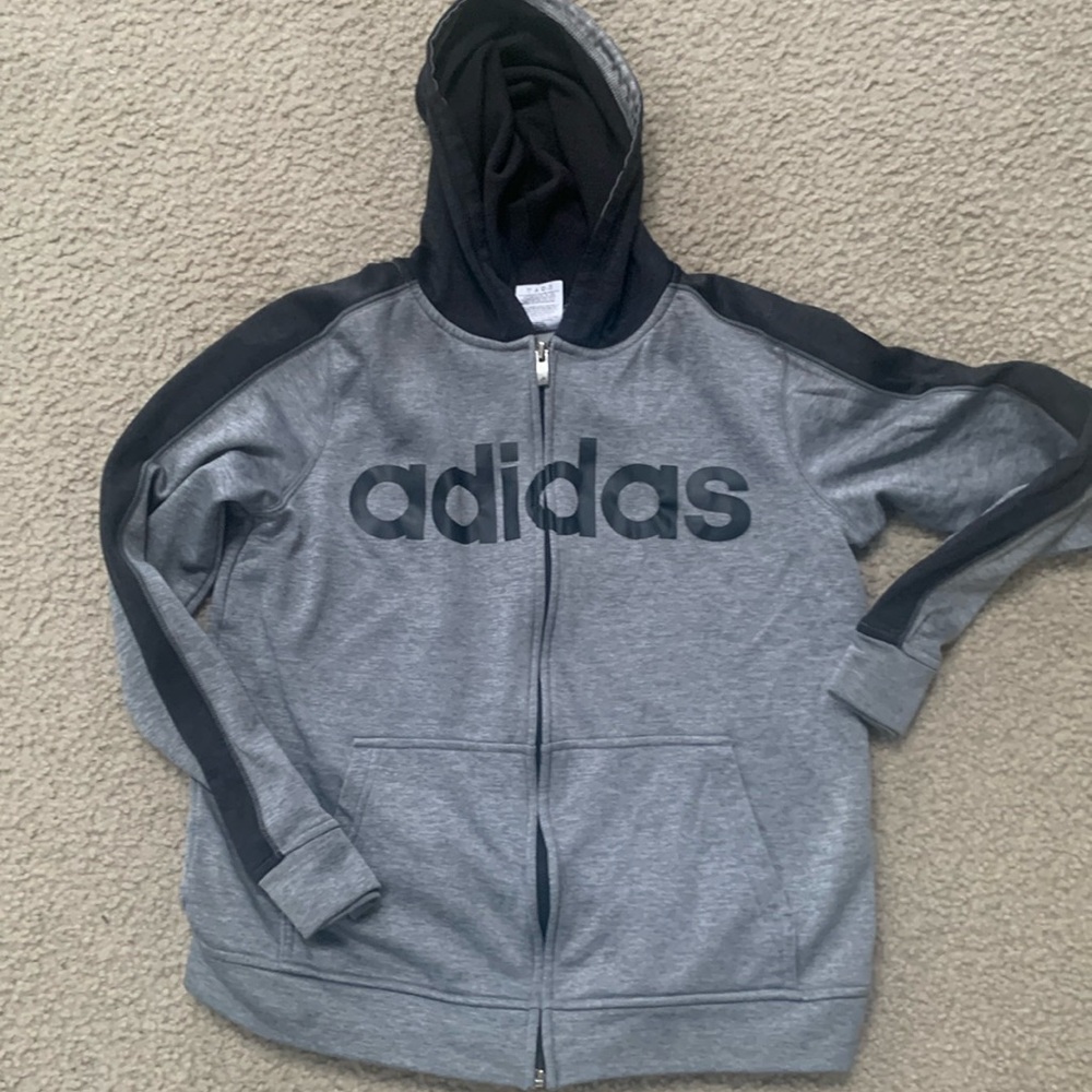 Adidas boys zip up jacket fair condition large 14/16-fits more like 12
